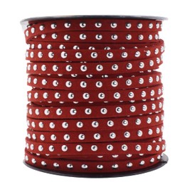 Mandala Crafts Faux Suede Cords Burgundy Leather Cords for Jewelry Making - 20 Yds Studded Leather Laces Strips Flat Vegan Leather Strings Leather Trims & Rivets