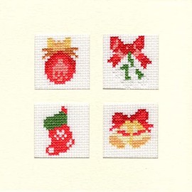 Christmas Novelties 2 (Bauble, Mistletoe, Stocking & Bell) - 14 Count Square Cross Stitch Card Kit Free P+P