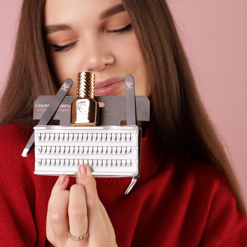 Knot Free Cluster Lashes Kit With Everlasting Eyelash Glue and