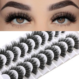FARRED Mink Lashes False Eyelashes Cat Eye Lashes Wispy Mink Eye Lash Fluffy Eyelash Natural Look 10 Pairs Fake Lashes Pack Volume Lash Strips Pestañas (Z09|10-15MM)