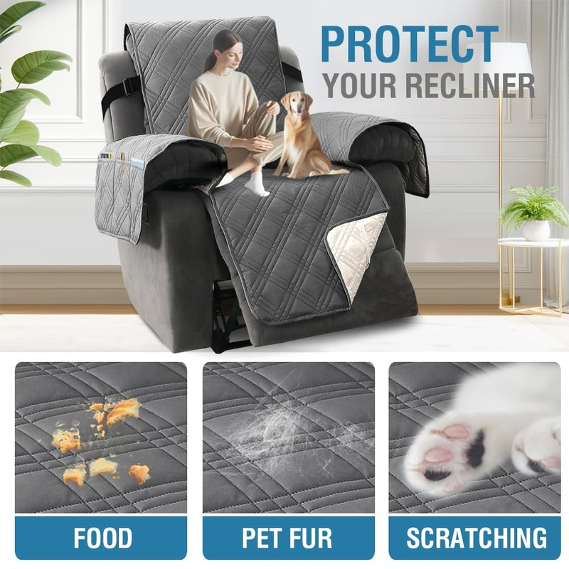 H.VERSAILTEX 100% Waterproof Recliner Chair Covers 1-Piece Reversible Recliner Covers