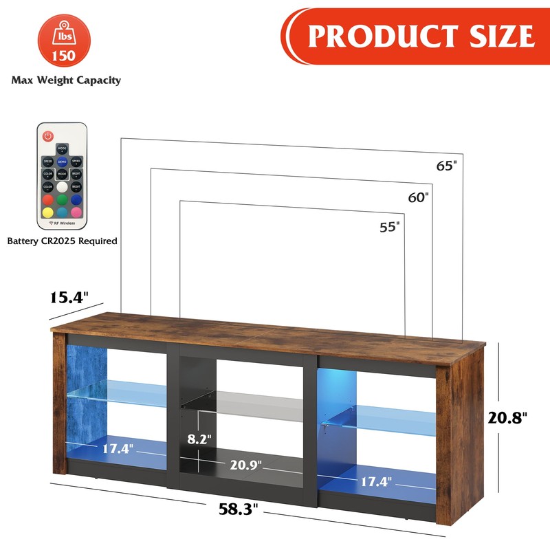 WLIVE LED TV Stand for 65-Inch TV, 58-Inch Entertainment Center