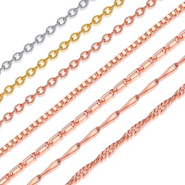 Suplight Rose Gold Plated 2mm Water Wave Chain Adjustable Chain 22inches Necklace Chain For Men/Women