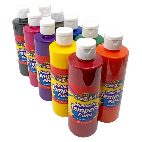 Cra-Z-Art Washable Tempera Paint Bulk Pack 10ct, Assorted Colors 8oz each bottle