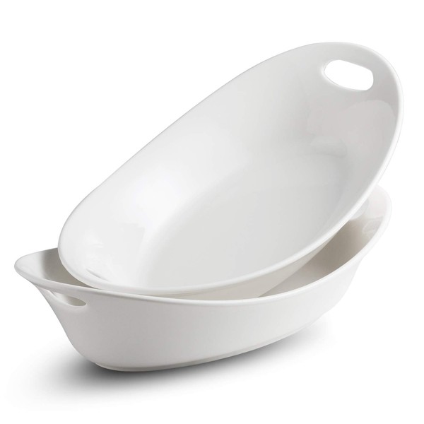YHOSSEUN Large Serving Bowl with Handles Set Oval Serving Platter 1.5 Quarts Set of 2 White