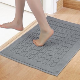 HMETOL Cotton Washable Geometric Textured Bath Mat Hotel Reversible Water Absorbent Rug Thick Foldable Shower Tub Foot Carpet 16" x 24" Gray