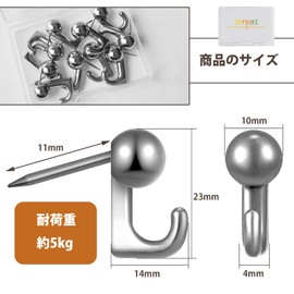 5WYOUKE (10 Pieces) Gypsum Board Hooks, Thumbtacks Hooks, Pin Hooks, Load Capacity: Approx. 11.0 lbs (5 kg), Walls, Won't Damage, Stylish, Silver, Mini, Inconspicuous, Push Pins, For Rentals,
