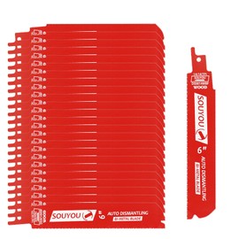 25 Pack 6 in 14/18 TPI Bi-Metal Reciprocating Saw Blades with Organizer Carbide Alloy Steel for Automobile Dismantling Metal Steel Cutting Non-Stick Coated for Less Heat for 1/16-5/16 Medium Metals