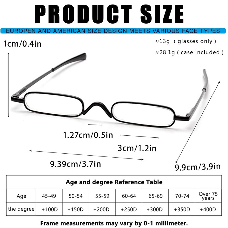 Viseng 3 pairs Slim Mini Metal Reading Glasses Compact Lightweight