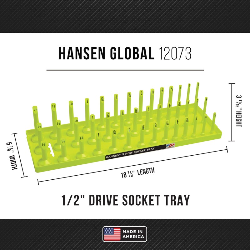 Hansen Global 3 Row Socket Holder, Hi-Viz Yellow, Pack of