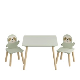 Modern Kids Table Chair Set 2 Sloth Chairs MDF Toddler Activity Table Cute Animal Eco-Friendly Safety Durable Play Study Setsize: Sloth+Sage Green + MDF, color: Natural Wood,Sage Green