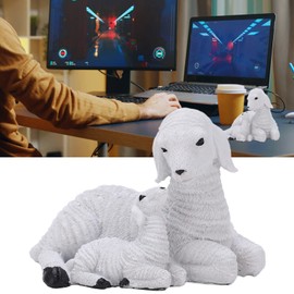 Sheep Figurine,White Lamb Ornament,Rustic Style Distressed Look Resin Sheep Nativity Figurines,Farm Themed Style Crafts,for Home Decor & Holiday Decoration