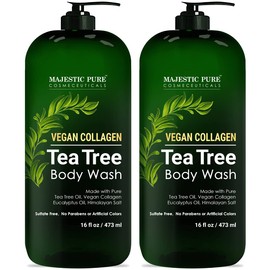 Majestic Pure Tea Tree Body Wash - Formulated to Combat Dry, Flaky Skin - Soothes, Nourishes and Moisturizes Irritated, Chapped, Problem Skin Areas - (Packaging may Vary) -16 fl. oz (Pack of 2)