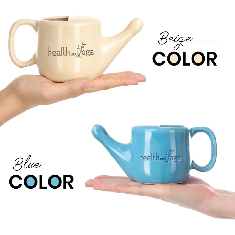 HealthAndYoga™ Flojar Ceramic Jala Neti Pot with Nostril Plugging Support