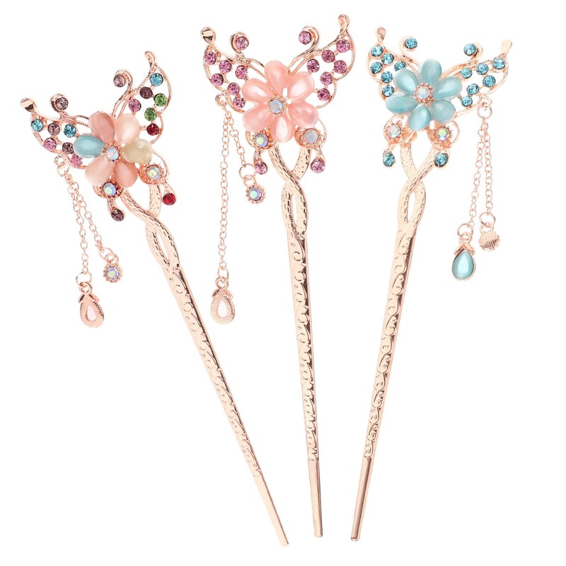 Beaupretty 3 Piezas Palos De Pelo De Flores Chinas Horquillas