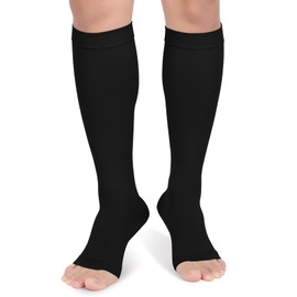 Calcetines de compresión, 20-30 mmHg, calcetines de compresión graduados hasta la rodilla, unisex, puntera abierta, opaco, manguera de apoyo médico pa