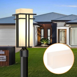 Yoenecea Replacement Glass Lamp Shade, 1 Pack Square Lampshade with Opening Bottom, Frosted Glass Lamp Shade Replacement for Outdoor Wall Light, Outdoor Post light (White, 15.55''H, 1 pc)