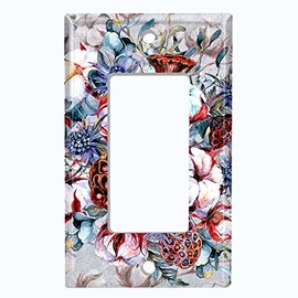 Metal Light Switch Plate Cover Cotton Flower Bouquet Pastel Blue FLW014