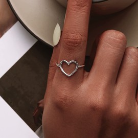 MUNDELL Sterling Silver 925 Simple Minimalist Heart Finger Rings for Women Wedding Engagement Statement Jewelry (heart, 5)