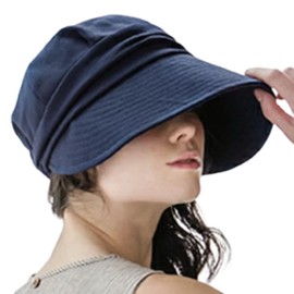 Moon Bat 65297 Hat, Jockey Cap, Wide Brim, 4.3 inches (11 cm), Light Blocking, UV, Large, Foldable, Long Brim, Includes Chin Strap, Cap, Casket, Wide Brim, blue (navy blue)