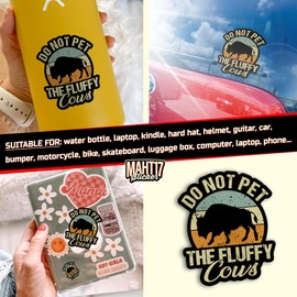 (3Pcs) Do Not Pet The Fluffy Cows Stickers, Vintage Bison Sticker Funny Farming 2" Waterproof Die-Cut Vinyl Sticker Decal for Kindle Laptop Water Bottles Phone Decal Gifts 2 Inches