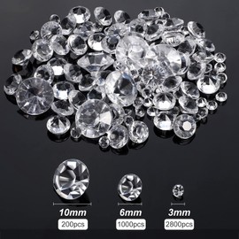 Hicarer 4000 Pieces Clear Diamonds Crystals Acrylic Gems Wedding Table Scattering Gemstones Christmas Party Decorations Bridal Shower Masquerade Vase Fillers (Transparent,3 mm, 6 mm and 10 mm)