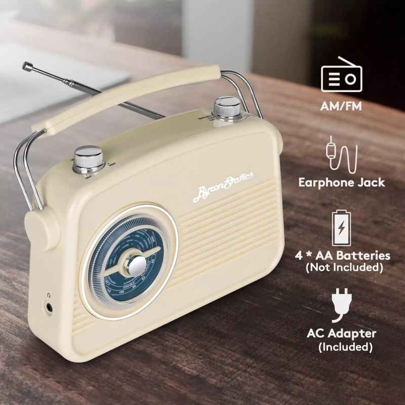 ByronStatics Portable Radio AM FM, Vintage Retro Radio with Built