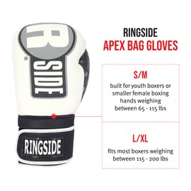 Ringside Unisex Adult FTG1 WH/BK L/XL Apex Bag Gloves, White/Black, Large-X-Large US