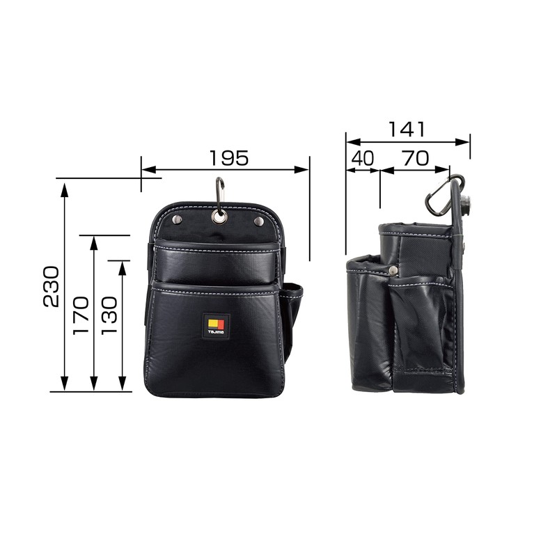 Tajima SFKBN-2S2H Removable Waist Bag, Twin Hooks, 2 Tiers, Small,