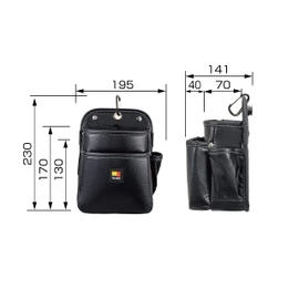 Tajima SFKBN-2S2H Removable Waist Bag, Twin Hooks, 2 Tiers, Small, Moisture Resistant High Density Nylon, Easy to Put on and Take Off, Easy to Attach to a Belt, Easy to Reassemble Waist Tools, Choose
