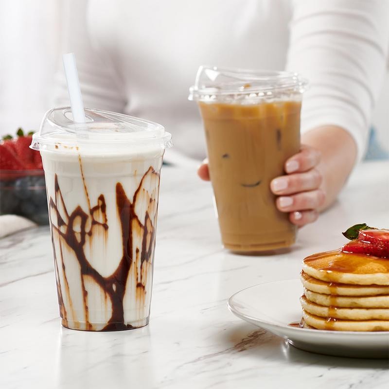 50 Sets Crystal Clear Plastic Cups With Strawless Sip-Lids, Disposable
