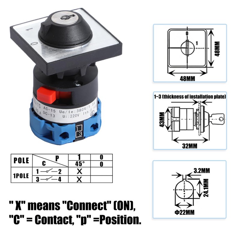 Shengbowi Key Switch Rotary Switch Universal Changeover Switch for Switching