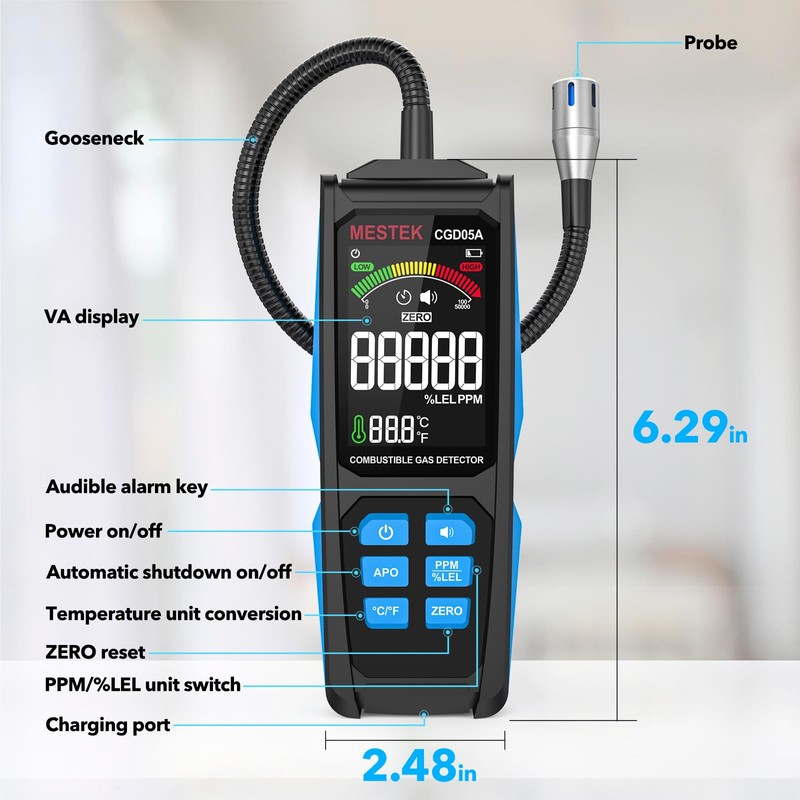 MESTEK Natural Gas Detector, Gas Leak Detector with Long Gooseneck,