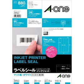 A-One 28943 Inkjet A4 Label Stickers, 44 Sides, 20 Sheets, White