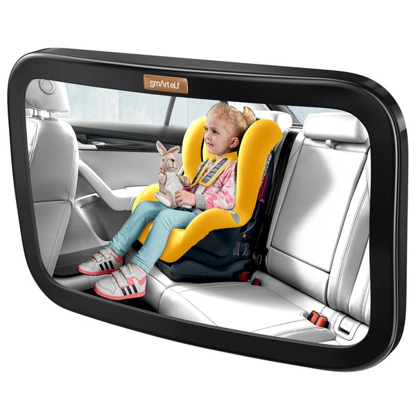 SMART ELF Glass Car Baby Mirror, Front Facing, Baby Mirror, Insight Mirror, Car Seat Mirror, Rear Seat, Large View, Easy Installation, Shatterproof, Crash Tested, Check Your Baby Without Heading Back