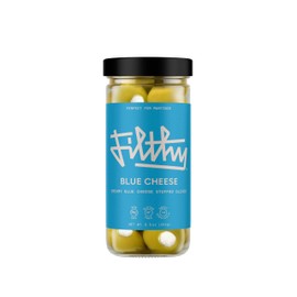 Filthy Blue Cheese Stuffed Olives, Premium Cocktail Garnish, Blue Cheese Stuffed Olives, Naturally Cured Queen Olives Stuffed With Real Wisconsin Blue Cheese for Martinis, 8.5 Oz Jar, 14 Olives