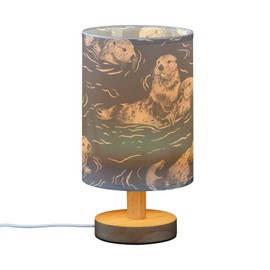 Oarencol Bedside Table Lamp Sea Otter Animal Blue Nightstand Lamp with Wood Desk Lamps for Bedroom Living Room Nursery Office Home Decor