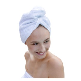 Carenesse Hair Turban Cotton White I Turban Towel with Button & Loop Absorbent I Sturdy Hair Towel Natural Gentle Hair Drying I Without Microplastics