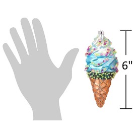 The Bridge Collection 6" Blue and Pink Swirl Ice Cream Cone Ornaments - Set of 2 - Christmas Tree Ornaments - Ice Cream Ornaments - Dessert Ornaments for Christmas Tree