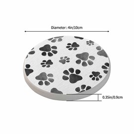 oFloral Dog Paws Cute Coasters for Drinks Animal Grey Footprints Cups Place Mats for Home Decor Set of 2, 4 Inch