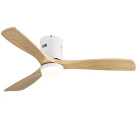 Sofucor 52" Low Profile Ceiling Fan, Flush Mount Ceiling Fan with Lights Remote Control, DC Motor with 3 Reversible Wood Blades, 6-Speed & Timer for Bedroom/Living Room/Patios/Farmhouse/Light Wood