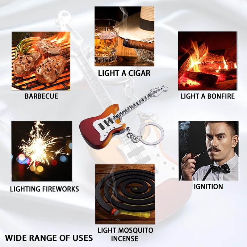 Guitar Lighter, Refillable Butane Lighter, Butane Soft Flame (No Gas)-Brown