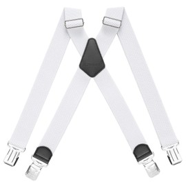 HBselect Mens Braces with Strong Metal Clips, Adjustable Heavy Duty Brace Suspenders (White)