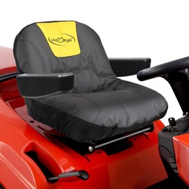 HOMEYA Riding Lawn Mower Seat Cover, Heavy Duty 600D Oxford Waterproof Tractor Seat Cover with Padding & Back Pockets, for 16.5 Inches High Seats, Fits Husqvarna Cub Cadet Seat with Armrests