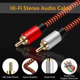 2RCA to 2RCA Cable 10M, Youii Gold-Plated [Copper Shell] [Heavy Duty] Nylon Braid 2 RCA Male to 2 RCA Male Jack Stereo Audio Cable, RCA Cable.