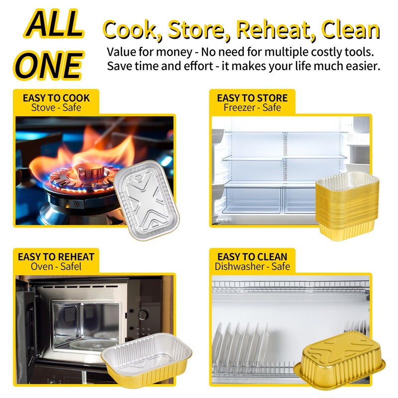 40 Pack 1.5 LB 7.2"×5"×1.8" Aluminum Pans with Lids Heavy