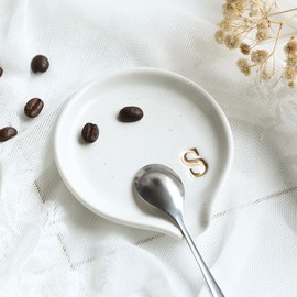 COLLECTIVE HOME - Ceramic Coffee Spoon Rest, Monogram Ceramic Spoon Holder, 3.8 Inches Coffee Spoon Holder, Mini Teaspoon Rest, Small Spoon Holder for Stove Coffee Bar (s)