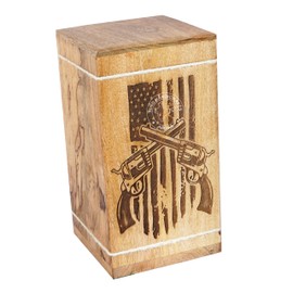 HIND HANDICRAFTS Handcrafted Floral Engraved Wooden Urns for Human Ashes Adult Large - Cremation Urn for Ashes - Burial Urn for Columbarium - Funeral Urn Box (Two Gun Cross, 250 LB - Hardwood)