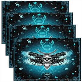 Feelyou Death Moth Placemats Set of 4 18"x12" Boho Moth Placemat for Kitchen Dining Table Decor Indoor Outdoor Skull Decor Table Place Mats Gothic Decor Table Place Mats Bohemian