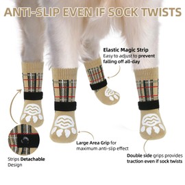 PUPTECK Anti Slip Dog Socks 2 Pairs with Double Grippers for Hardwood Floors, Shoes for Hot/Cold Pavement, Boots & Paws Protectors to Prevent Licking, Traction Booties for Senior Small Large Dogs